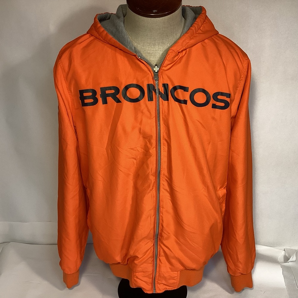 Denver Broncos mens reversible Hooded Jacket made by G-III size large